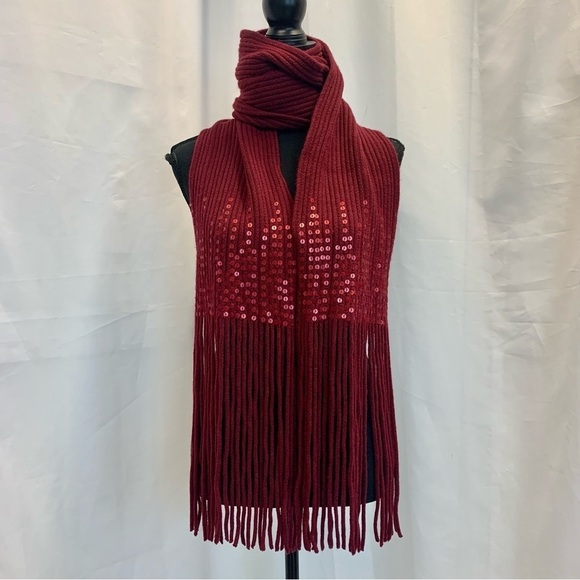 Red long sequin fringe fall winter soft scarf - Picture 7 of 7